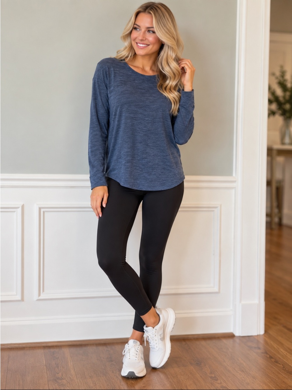 Tek Gear Blue/Gray Long Sleeve Activewear Top Size XL